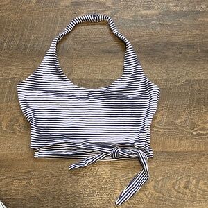 Navy and White Striped Halter Tie Cropped Tank